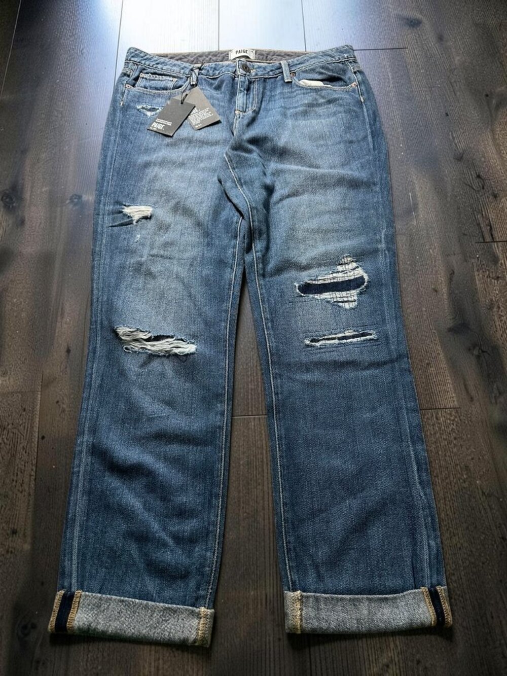 PAIGE Jeans Womens 31 Blue Boyfriend Skinny Y2K Distressed Cuffed
